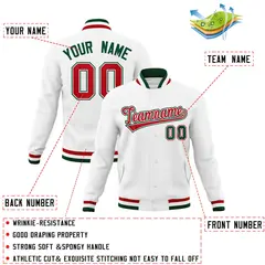 White Red-Green Classic Varsity Full-Snap Letterman Jacket 4