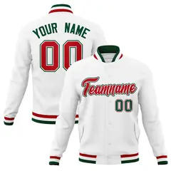 White Red-Green Classic Varsity Full-Snap Letterman Jacket 1