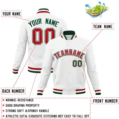 White Red-Green Classic Varsity Full-Snap Letterman Jacket 4