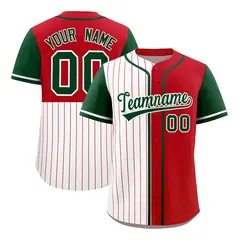 White Red Green Pinstripe Raglan Baseball Jersey