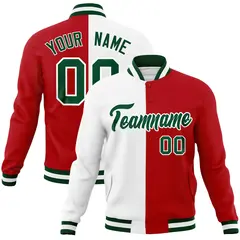 White Red-Green Two Tone Split Varsity Full-Snap Letterman Jacket