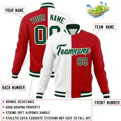 White Red-Green Two Tone Split Varsity Full-Snap Letterman Jacket 4