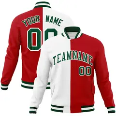 White Red-Green Two Tone Split Varsity Full-Snap Letterman Jacket 1