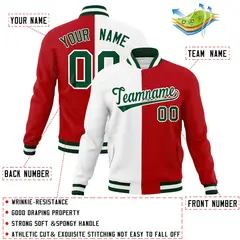 White Red-Green Two Tone Split Varsity Full-Snap Letterman Jacket 4