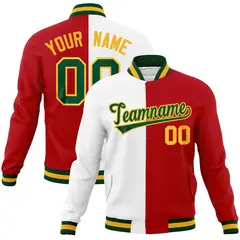 White Red-Green Two Tone Split Varsity Full-Snap Letterman Jacket 1