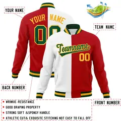 White Red-Green Two Tone Split Varsity Full-Snap Letterman Jacket 4