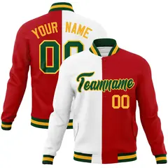 White Red-Green Two Tone Split Varsity Full-Snap Letterman Jacket 1