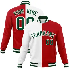 White Red-Green Two Tone Split Varsity Full-Snap Letterman Jacket 1