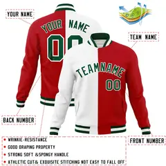 White Red-Green Two Tone Split Varsity Full-Snap Letterman Jacket 4