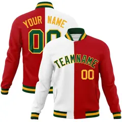 White Red-Green Two Tone Split Varsity Full-Snap Letterman Jacket 1