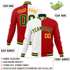 White Red-Green Two Tone Split Varsity Full-Snap Letterman Jacket 4