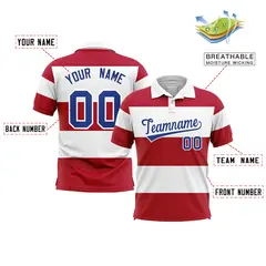 White-Red Horizontal Stripe Performance Polo Shirt 2