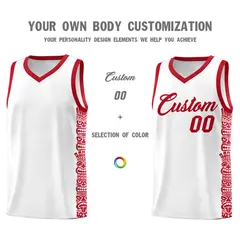 White Red Indians Pattern Basketball Uniform Jersey 3