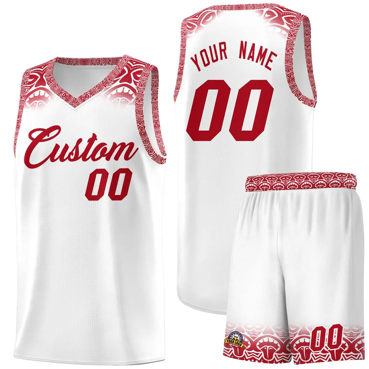 White Red Indians Print Sports Uniform Basketball Jersey