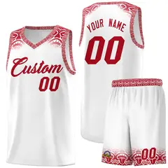 White Red Indians Print Sports Uniform Basketball Jersey