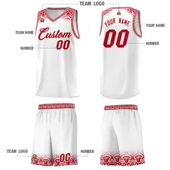 White Red Indians Print Sports Uniform Basketball Jersey 5