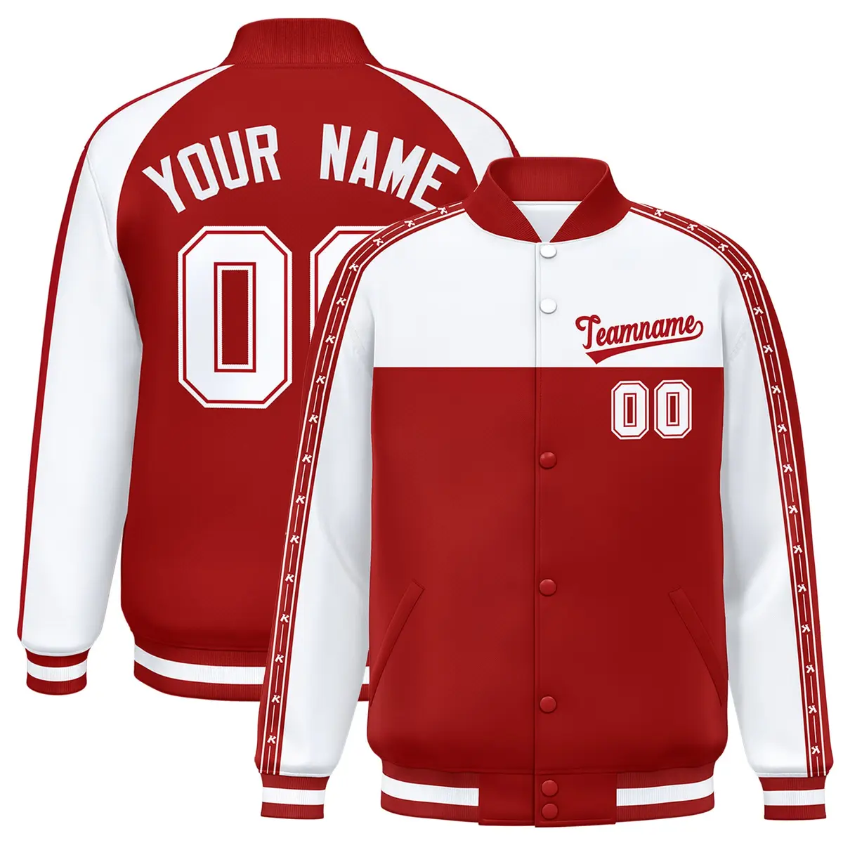 White Red K-Ribbon Raglan Color Block Varsity Letterman Jacket