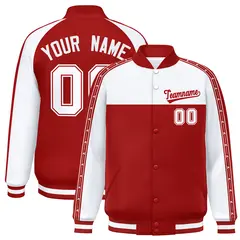 White Red K-Ribbon Raglan Color Block Varsity Letterman Jacket 1