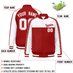 White Red K-Ribbon Raglan Color Block Varsity Letterman Jacket 2
