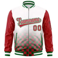White Red-Kelly Green Grid Color Block Letterman Raglan Jacket 3