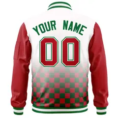 White Red-Kelly Green Grid Color Block Letterman Raglan Jacket 4
