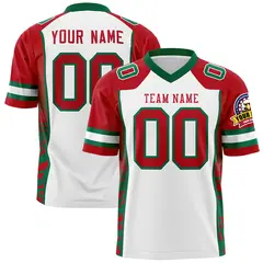White Red-Kelly Green Raglan Side Pattern Football Jersey 1