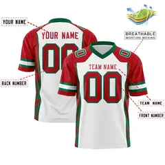 White Red-Kelly Green Raglan Side Pattern Football Jersey 2