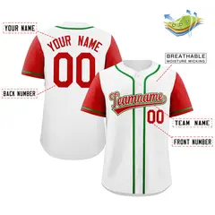 White Red-Kelly Green Raglan Sleeves Baseball Jersey 2
