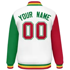 White Red-Kelly Green Raglan Varsity Letterman Baseball Jacket 4