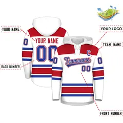 White Red Lace-Up Neck Raglan Hockey Hoodie Jersey 2