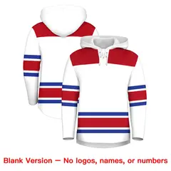 White Red Lace-Up Neck Raglan Hockey Hoodie Jersey 7