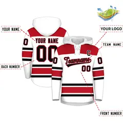 White Red Lace-Up Neck Raglan Hockey Hoodie Jersey 2
