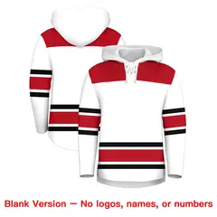 White Red Lace-Up Neck Raglan Hockey Hoodie Jersey 7