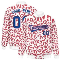 White Red Leopard Graffiti Varsity Letterman Jacket 1