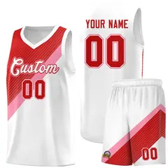 White Red Light Pink Diagonal Stripes Color Block Basketball Jersey 1