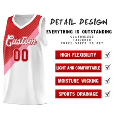White Red Light Pink Diagonal Stripes Color Block Basketball Jersey 2