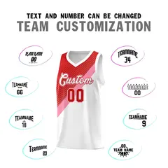 White Red Light Pink Diagonal Stripes Color Block Basketball Jersey 4