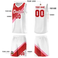 White Red Light Pink Diagonal Stripes Color Block Basketball Jersey 5