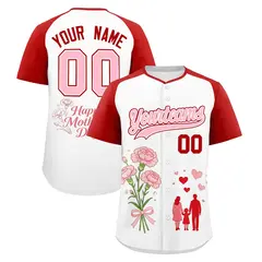 White Red Light Pink Mother's Day Baseball Jersey