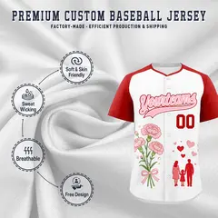 White Red Light Pink Mother's Day Baseball Jersey 3