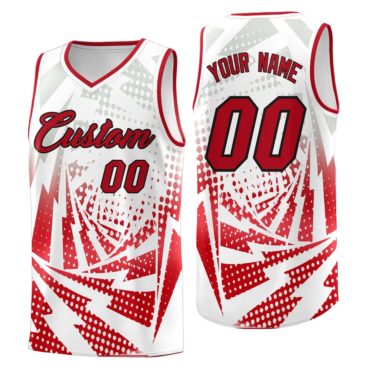 White Red Lightning Halftone Dot Uniform Basketball Jersey