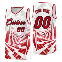 White Red Lightning Halftone Dot Uniform Basketball Jersey 1