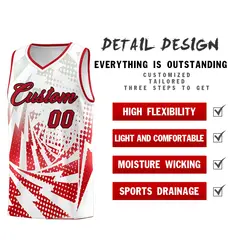 White Red Lightning Halftone Dot Uniform Basketball Jersey 2