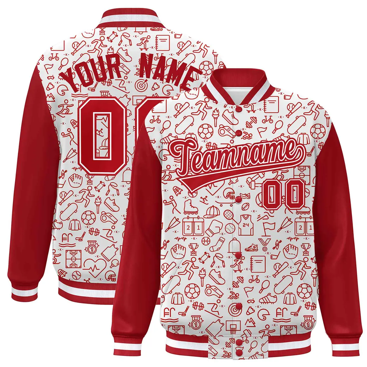 White Red Line Graffiti Raglan Varsity Letterman Jacket