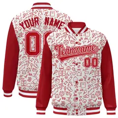 White Red Line Graffiti Raglan Varsity Letterman Jacket