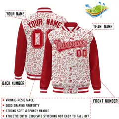 White Red Line Graffiti Raglan Varsity Letterman Jacket 2