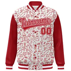 White Red Line Graffiti Raglan Varsity Letterman Jacket 3