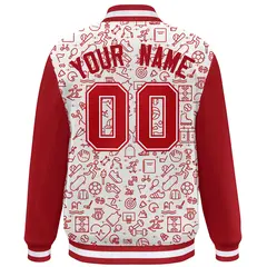 White Red Line Graffiti Raglan Varsity Letterman Jacket 4