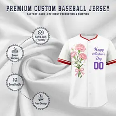 White Red Mother's Day Baseball Jersey 3