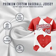 White Red Mother's Day Graffiti Quick Dry Baseball Jersey 3